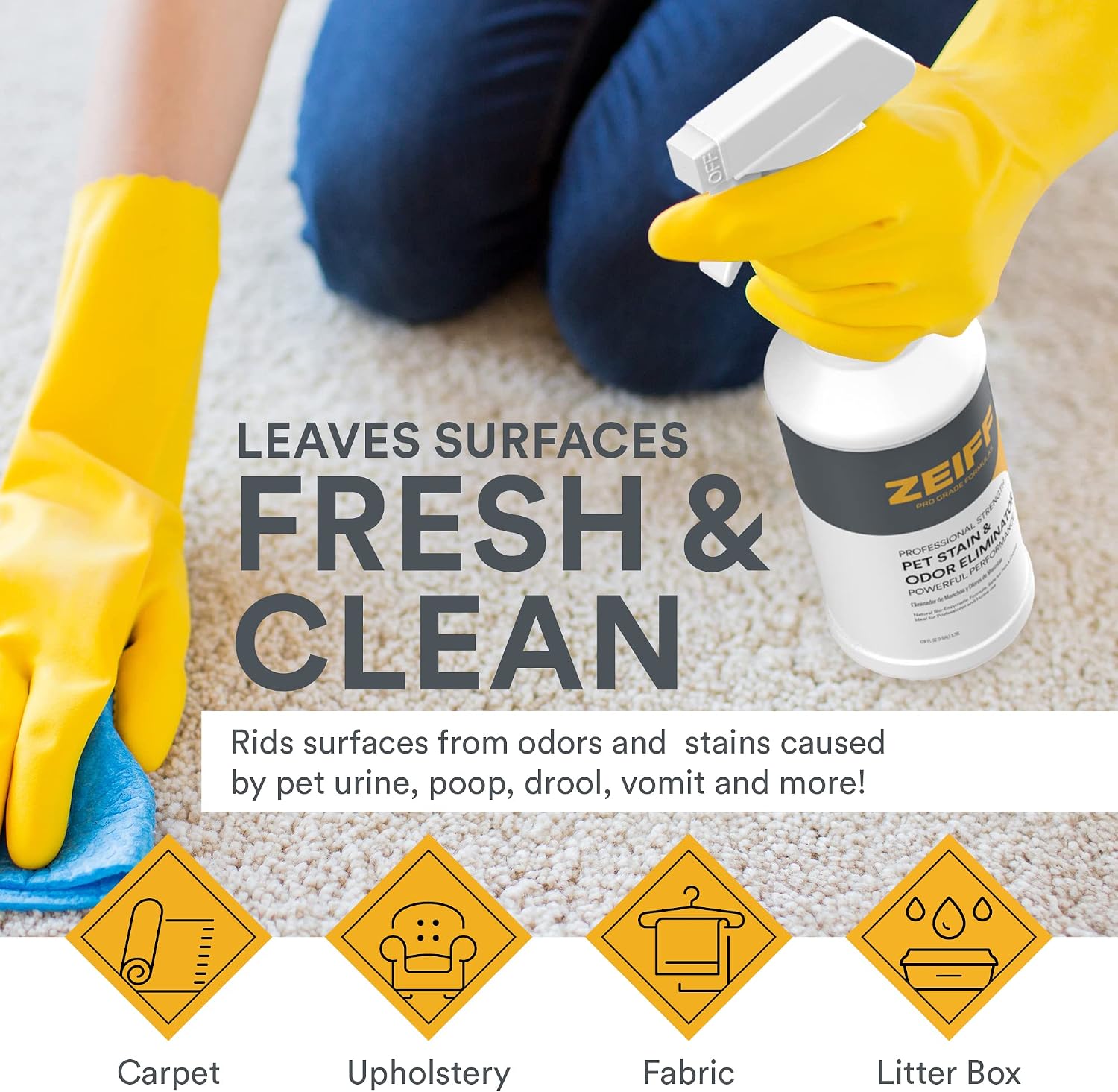 Zeiff bio-enzymatic formula spray bottle for pet urine messes