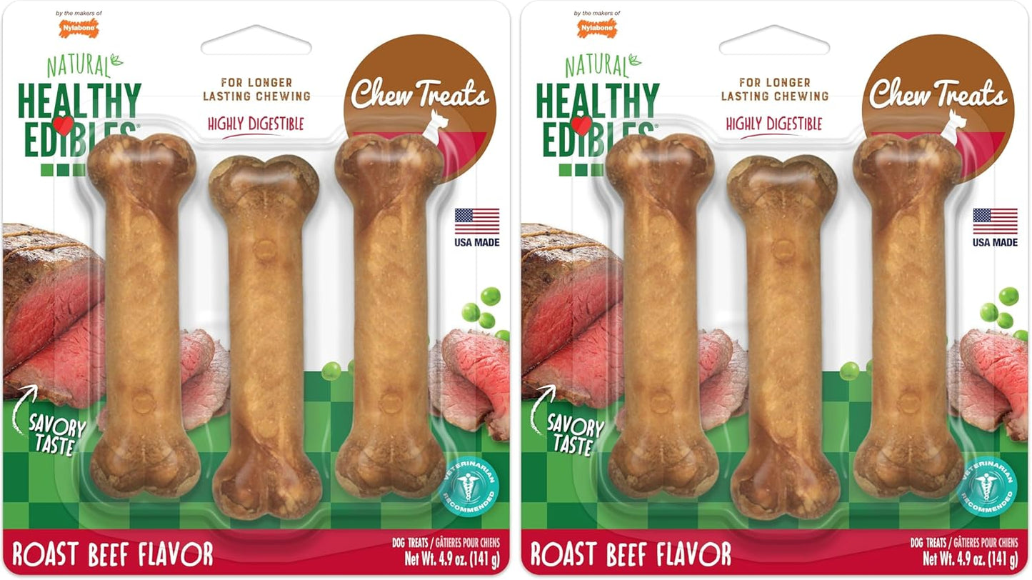 Nylabone Healthy Edibles Natural Dog Chews, Long Lasting Bones for Dogs, Roast Beef, Chicken & Bacon Flavor Dog Treats, Small (3 Count) - Image 13