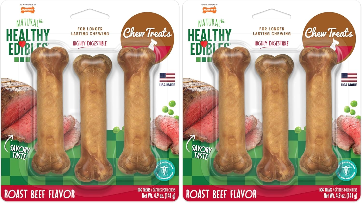 Nylabone Healthy Edibles Natural Dog Chews, Long Lasting Bones for Dogs, Roast Beef, Chicken & Bacon Flavor Dog Treats, Small (3 Count) - Image 13