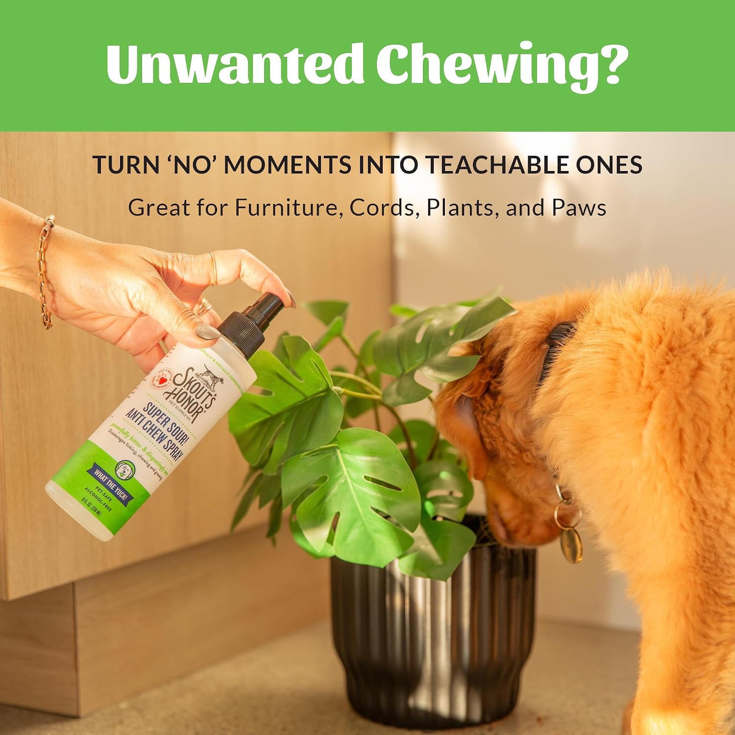 Alcohol-free pet safe chewing deterrent spray bottle
