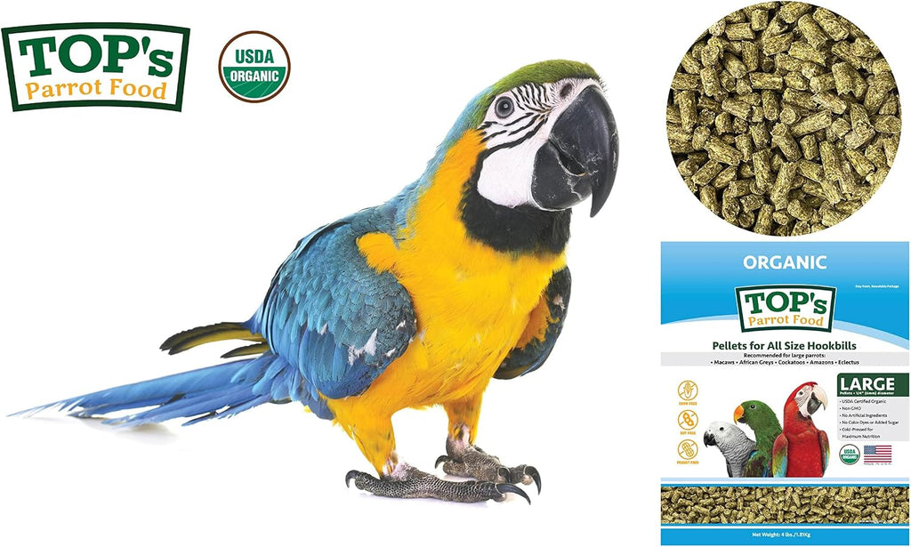 TOP's non-GMO parrot pellets packaging back label with ingredients