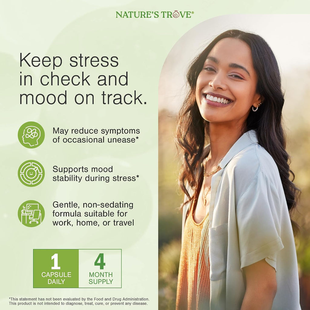 Side profile of Nature's Trove L-Theanine 200mg bottle packaging