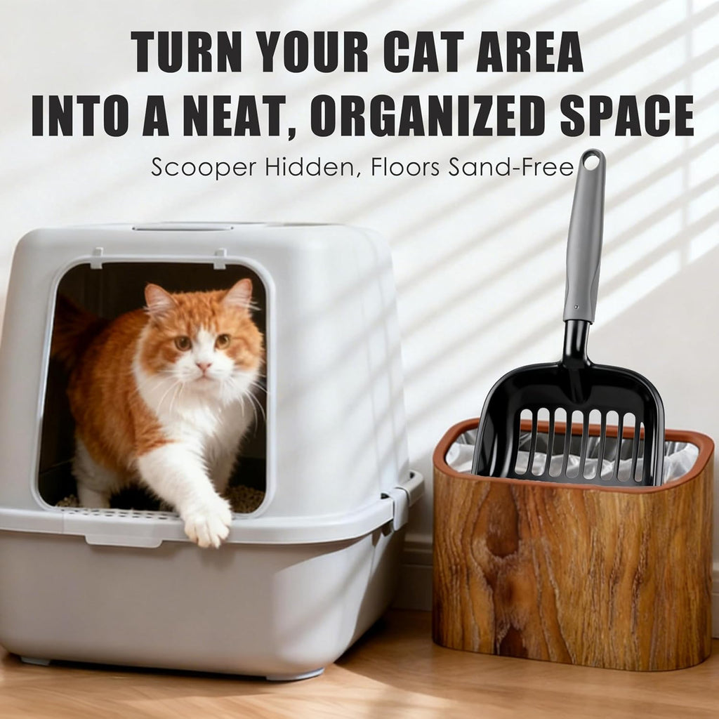 Minimalist wood-grain storage container for cat accessories