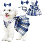 Dog Dress Bowknot Harness Leash Set for Small Dogs Girl Cute Plaid Dog Dress Pearls Bow Tie Spring Summer Princess Clothes Birthday Holiday Doggie Outfits for Puppy Cats Girl Apparel (Black, Small) - Image 10