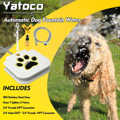 Yatoco dog water fountain installed on garden lawn