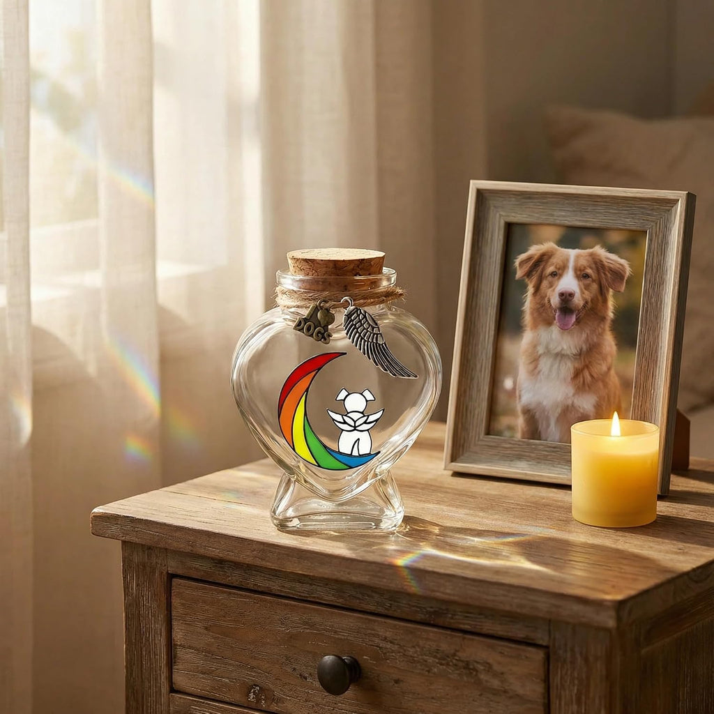 Memorial Bottle for Pet Hair, Rainbow Bridge Dog Memorial Gift, Pet Fur Memorial Fur Keepsake, Heart Shape Glass Keepsake for Dog Cat Hair(Dogs) - Image 2