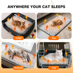 Self heating cat mat placed inside a plastic pet crate