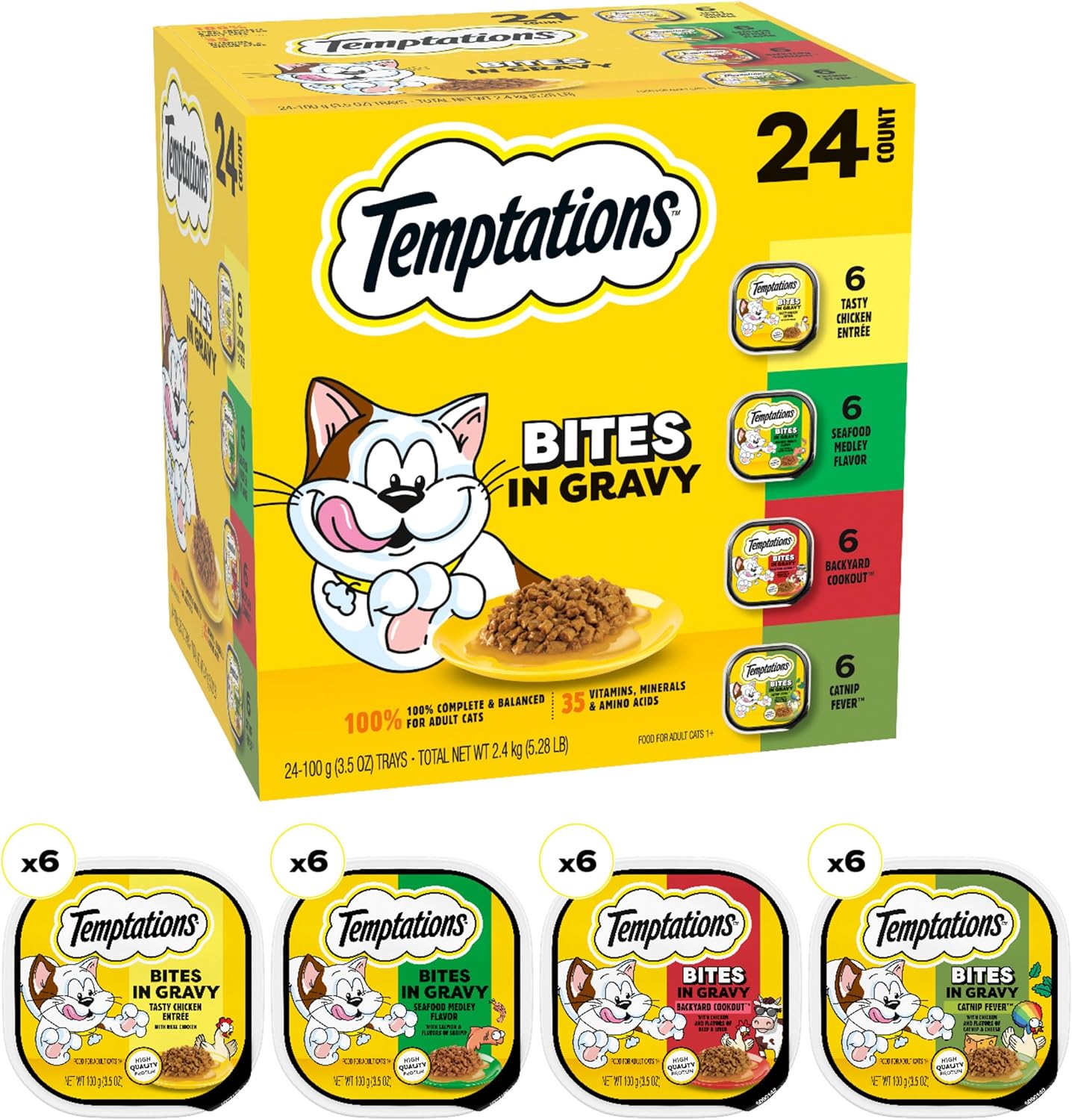Temptations Seafood Medley chunks in gravy cat food.