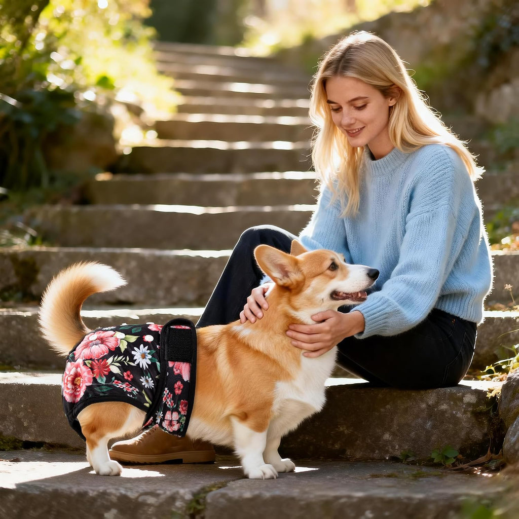 Fuz Bigaza female dog diapers floral pattern set for heat cycles