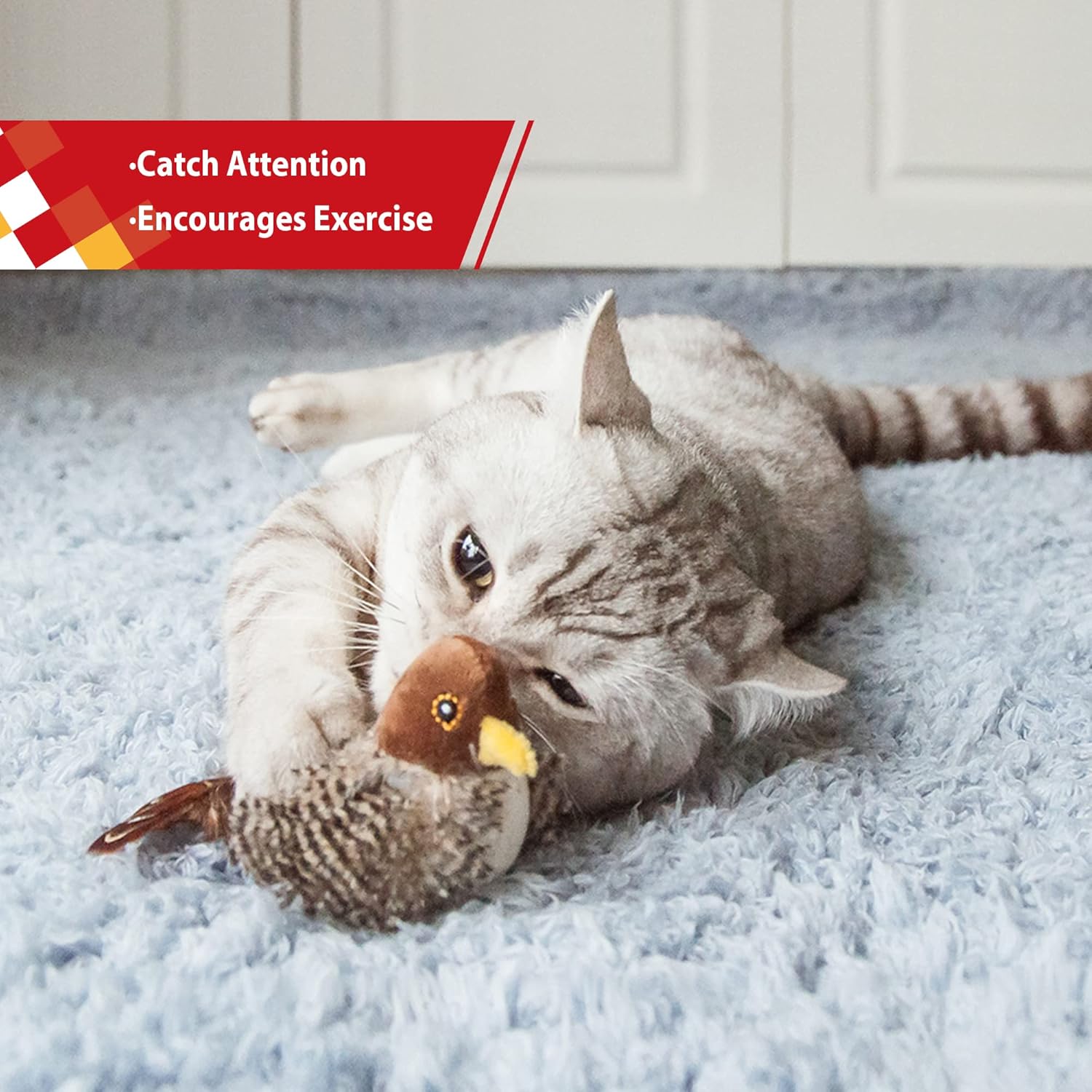 Interactive pet chaser bird toy for boredom prevention.