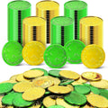 WODMAZ St Patricks Day Shamrock Coins front view showcasing shiny gold and green lucky tokens.