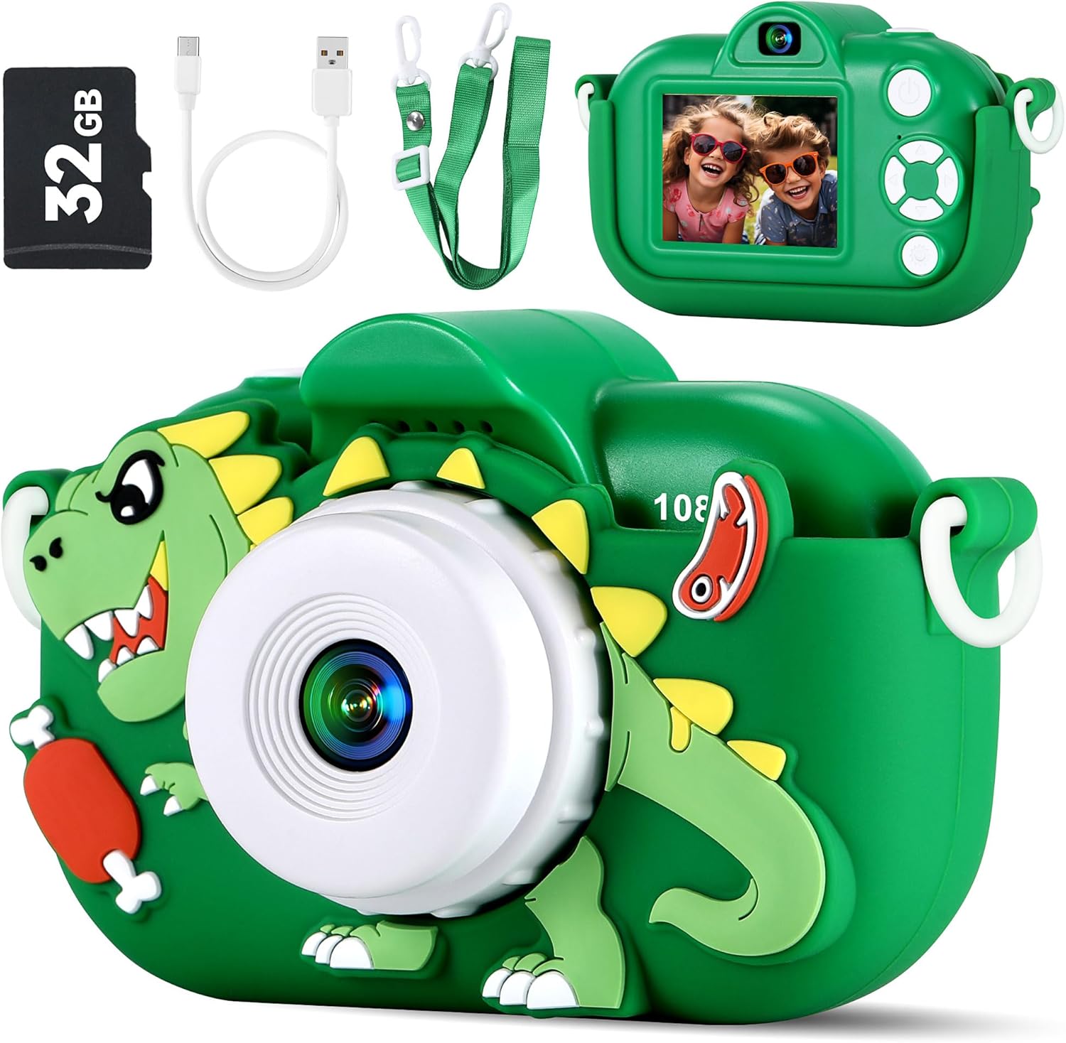 YEEHAO kids digital camera front view featuring blue rabbit shockproof silicone case for children