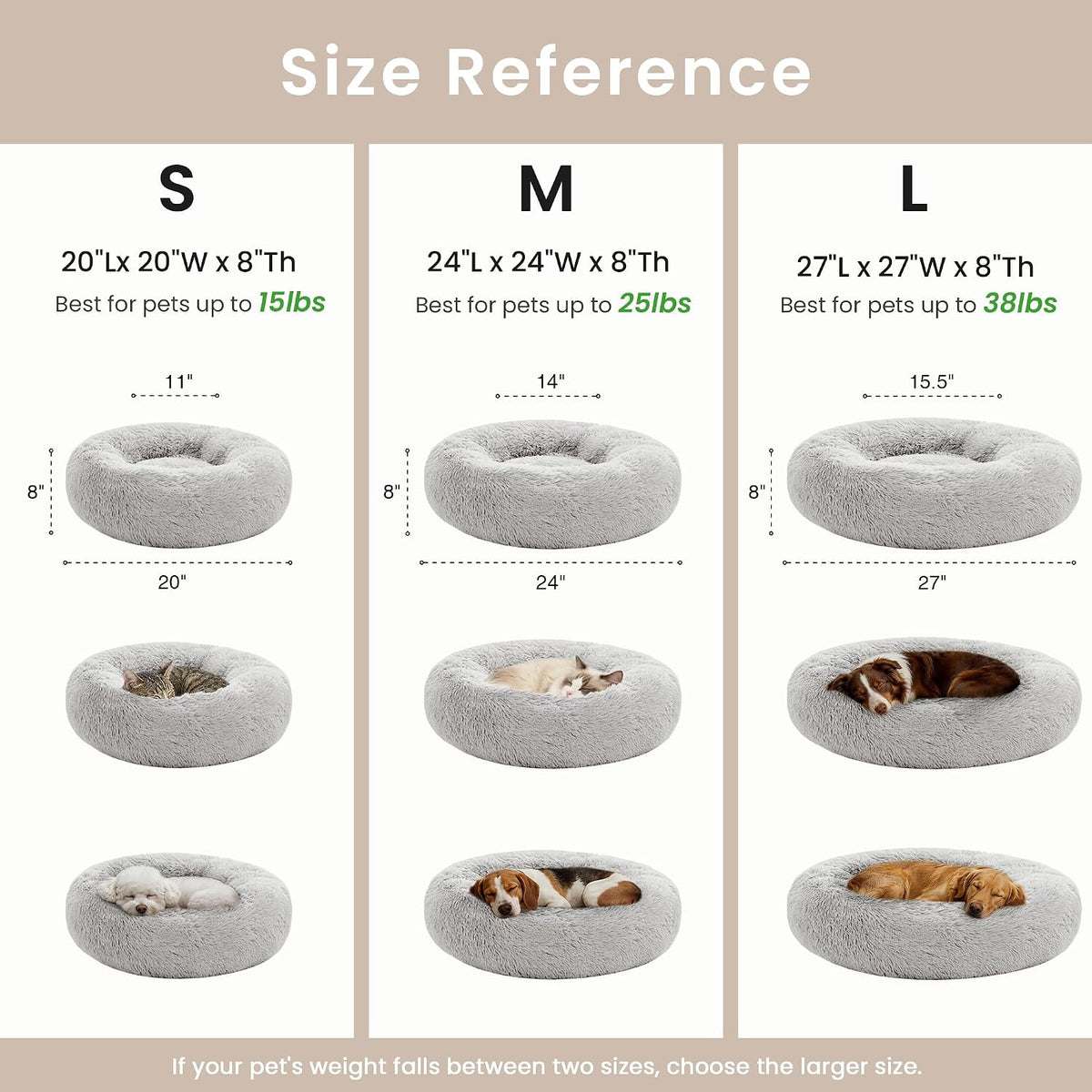Side profile of plush Love's Cabin calming donut bed