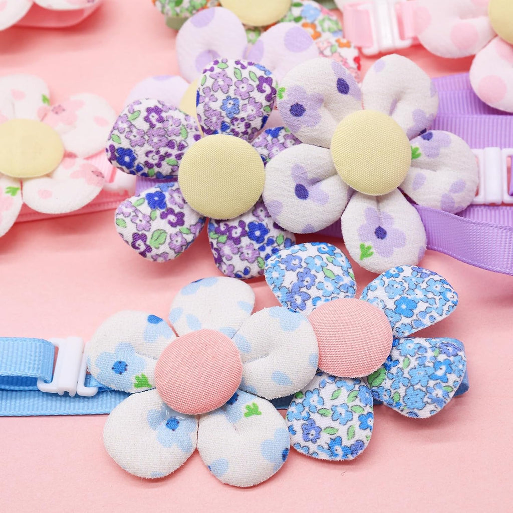 Adjustable colorful puppy bow ties pack with pink and yellow floral designs