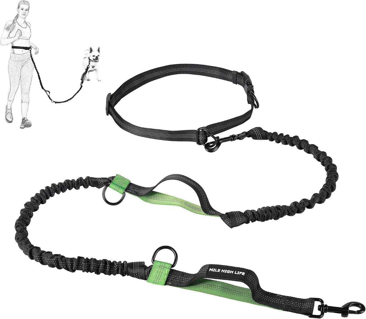 Mile High Life black khaki dual pet leash showing the durable braided nylon construction