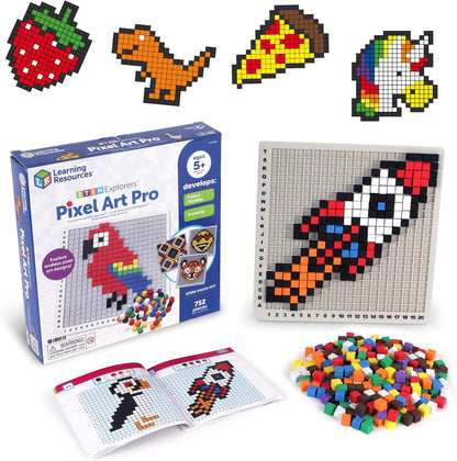 Learning Resources STEM Explorers Pixel Art Pro packaging and front view showcasing colorful pixel designs.