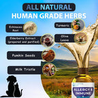 Gentle herbal formula pet supplement bottle displaying natural ingredients for allergy care