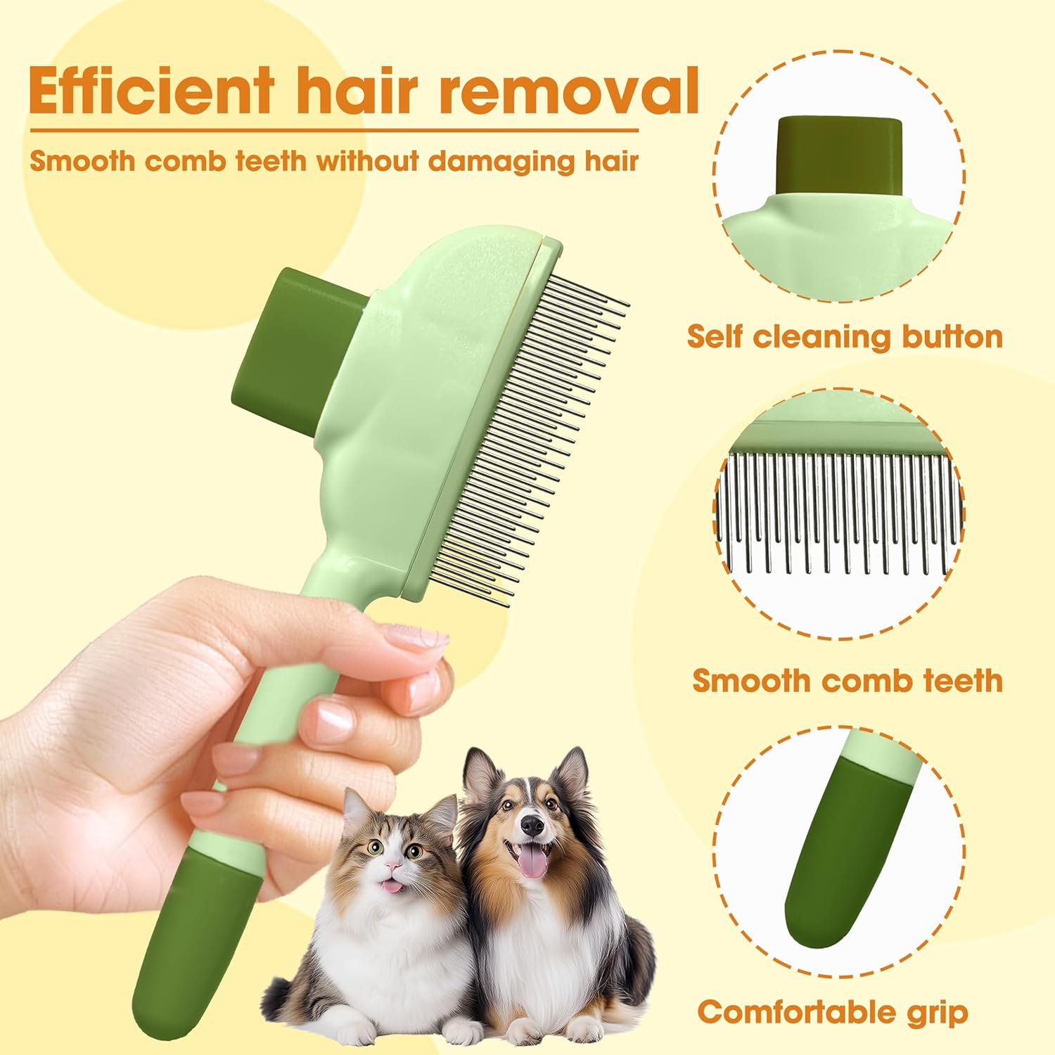 Side profile of KHQBG ergonomic pet hair brush