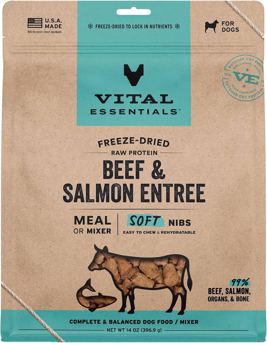 Vital Essentials 14 ounce bag of raw dog food soft nibs