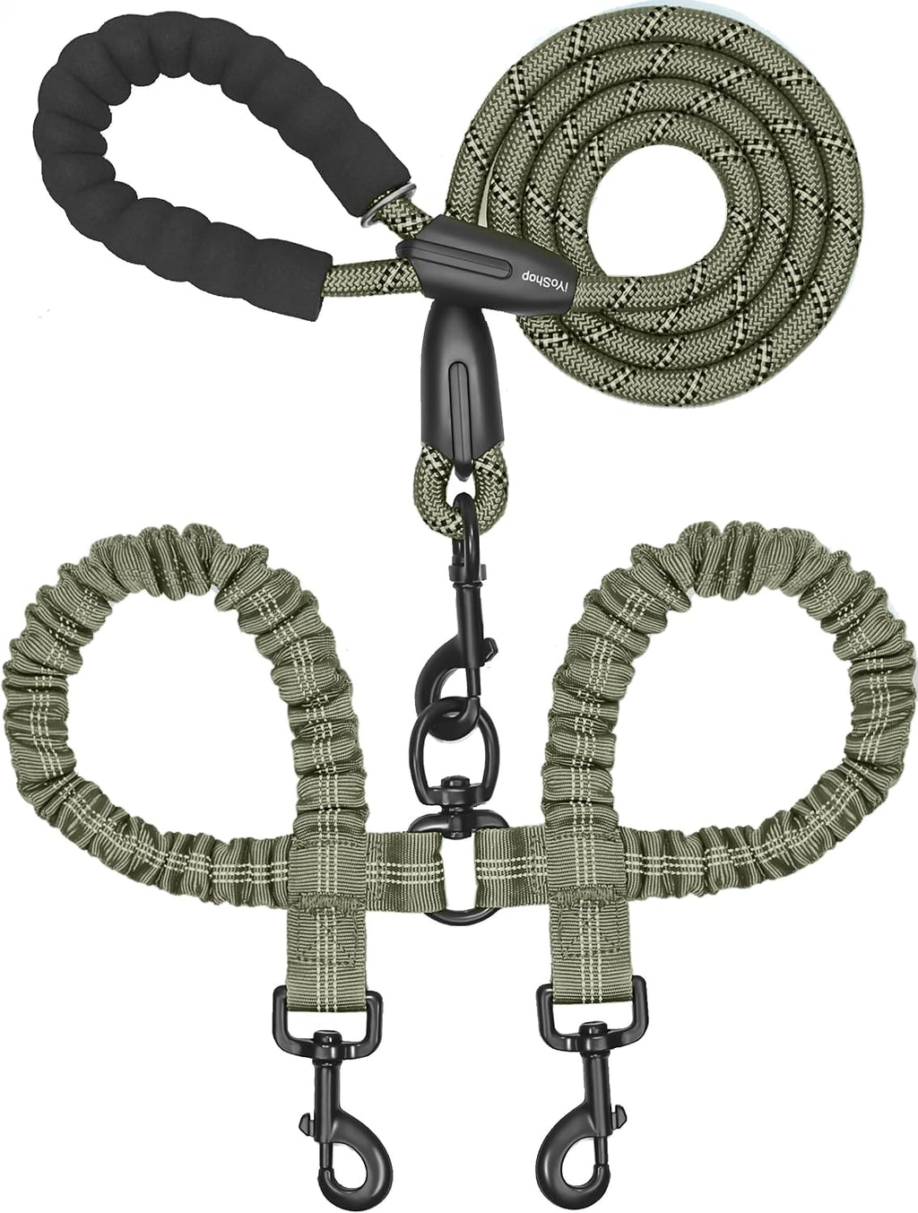 iYoShop Dual Dog Leash - 360 degrees Swivel, No Tangle Walking Leash with Shock Absorbing Bungee for Two Dogs (Large, 25-150 lbs, Black) - Image 15