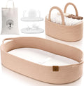 J&JOO baby changing basket front view with diaper caddy on dresser