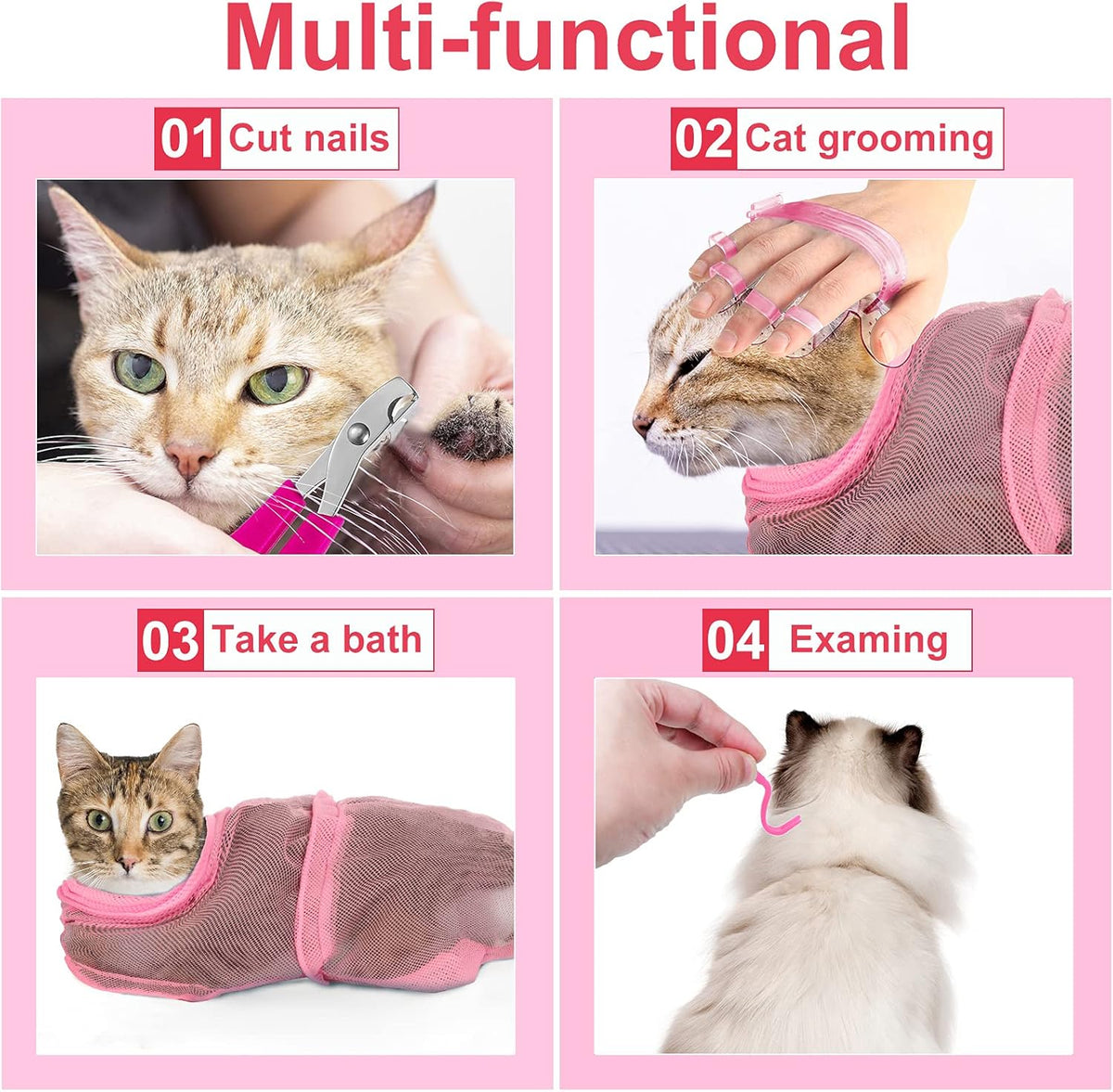 Patelai scratch resistant cat bathing set components displayed against a plain background