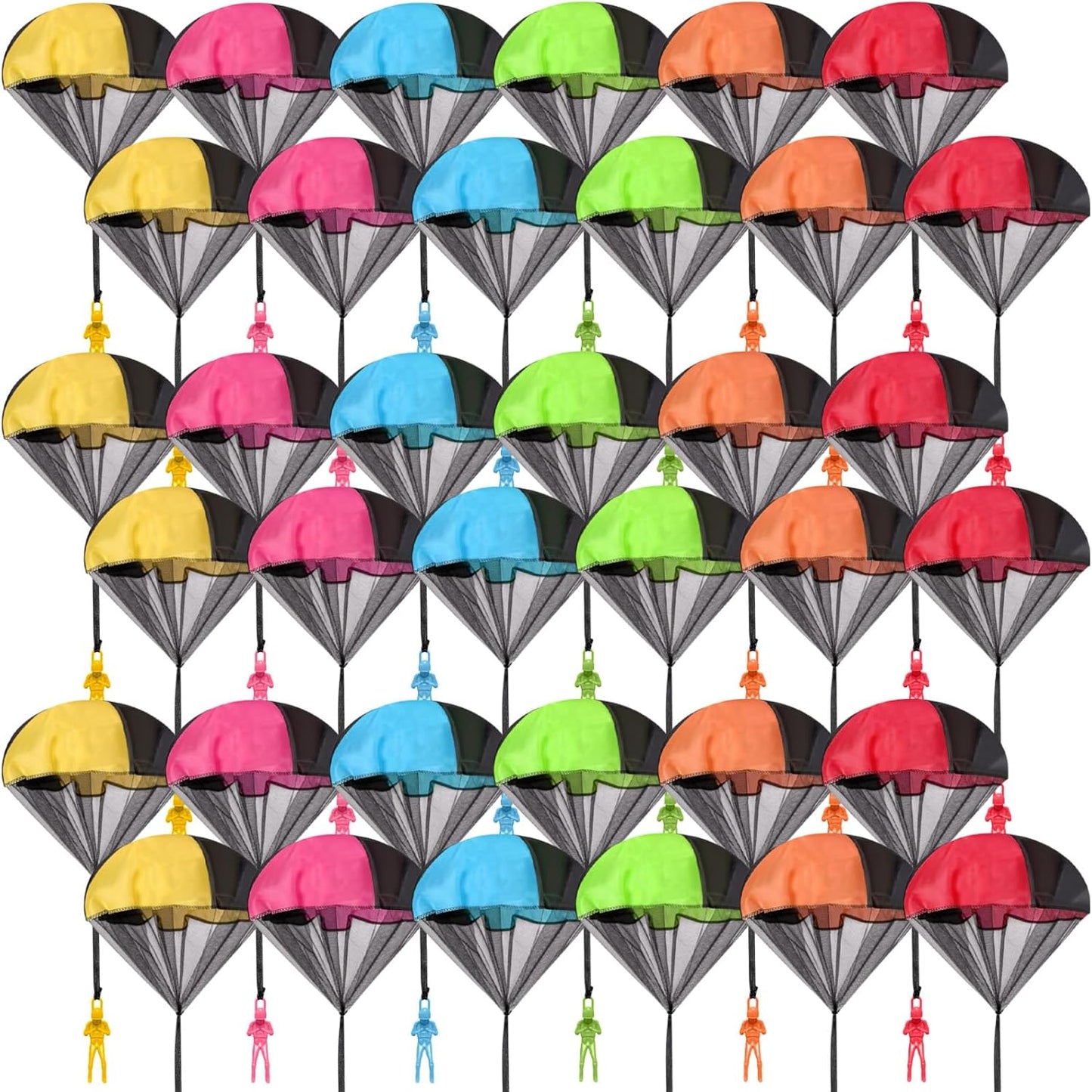 Wizzosivoor 36 piece parachute toy bulk pack front display showing six assorted colors