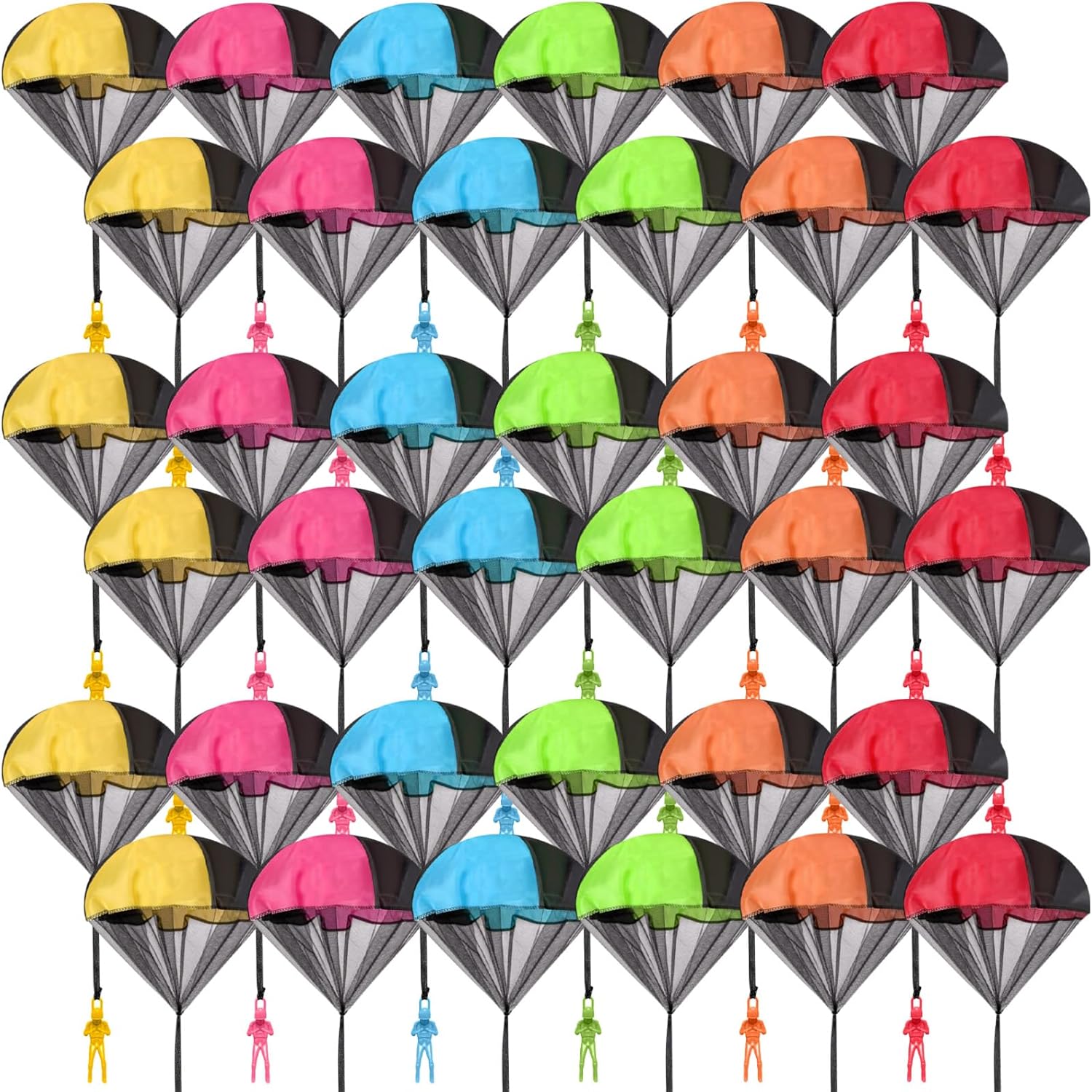 Wizzosivoor 36 piece parachute toy bulk pack front display showing six assorted colors