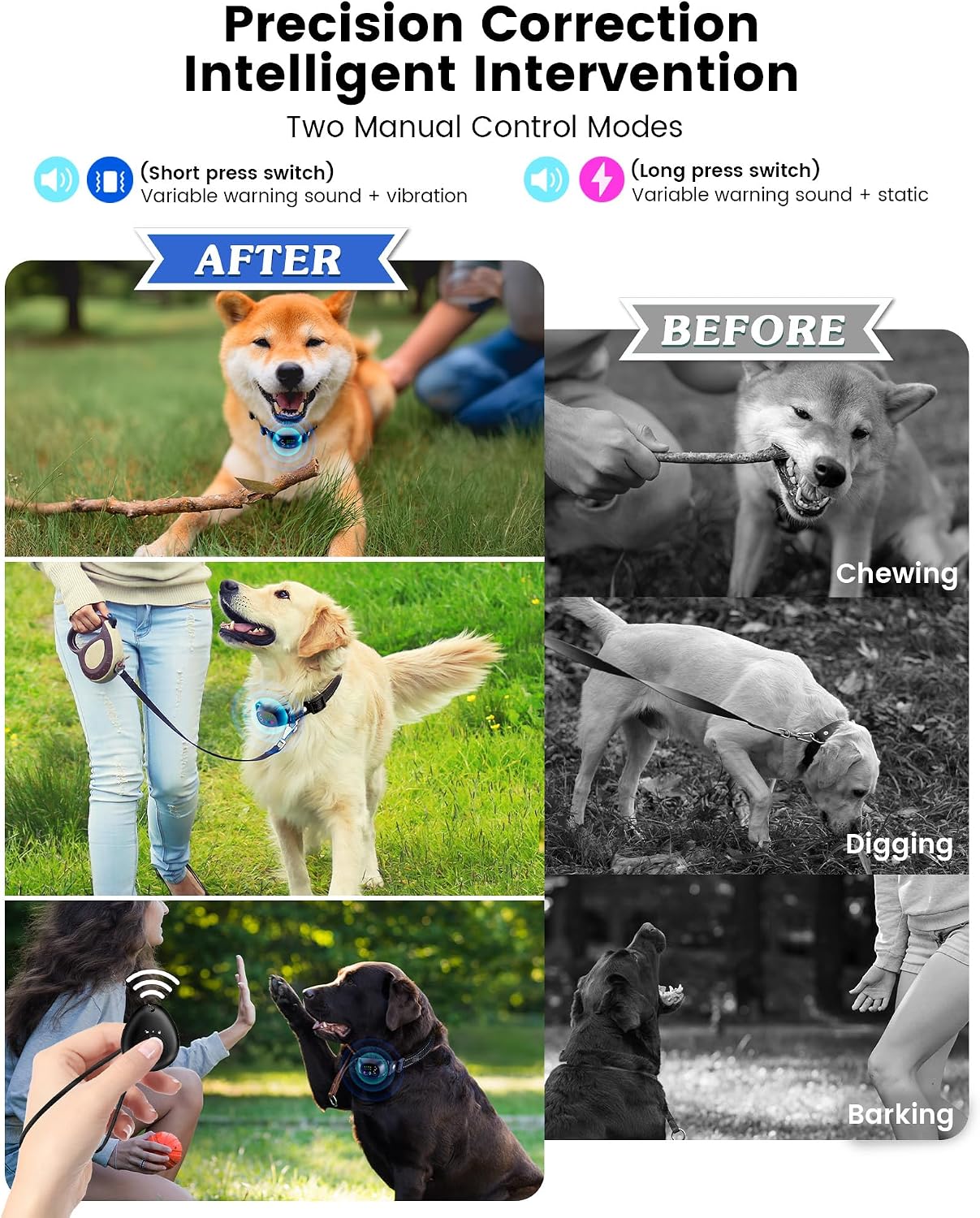 Reedog remote control for dog bark collar training modes