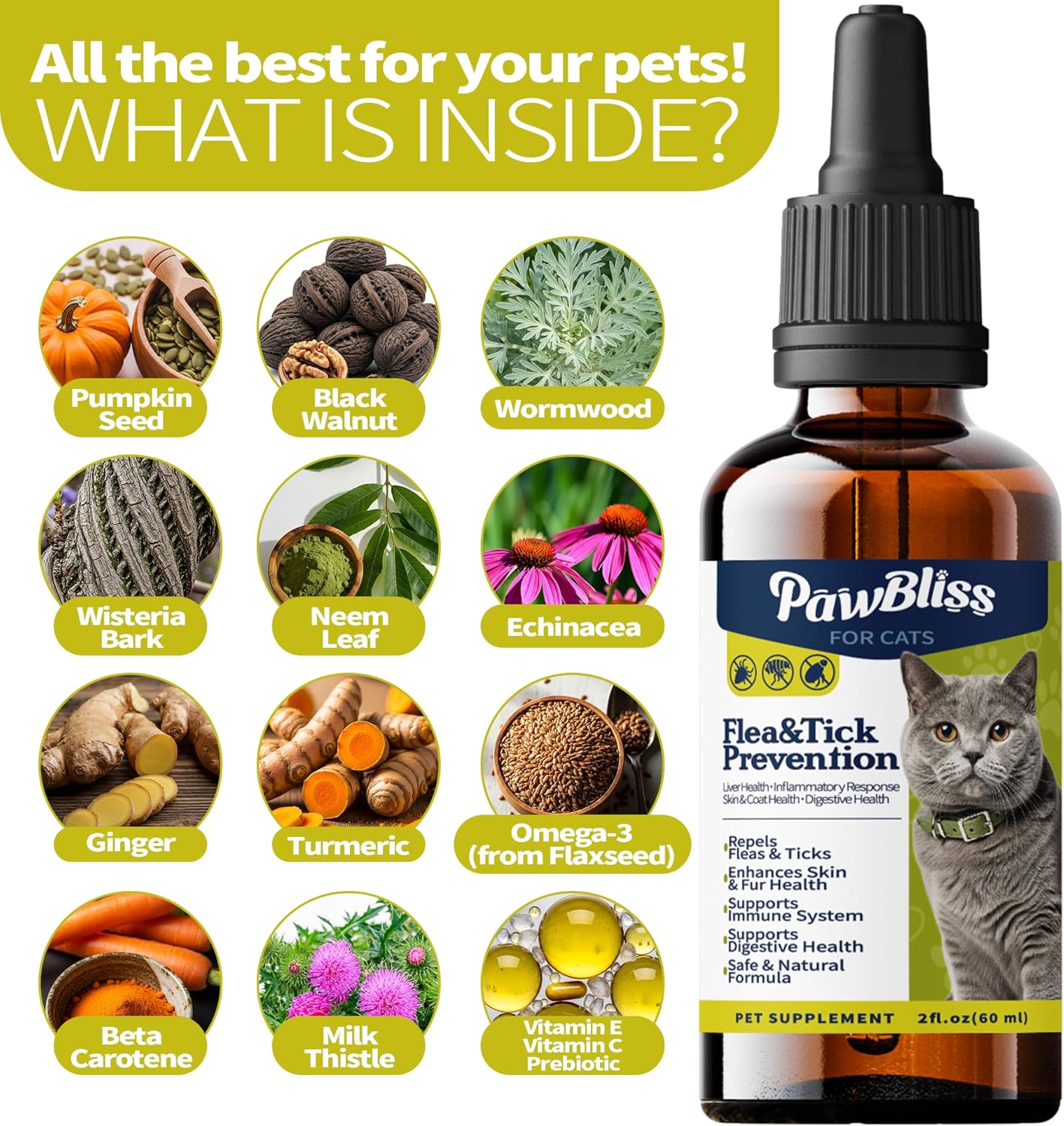 WEALLIN natural herbal pest defense liquid drops for cats nutrition label
