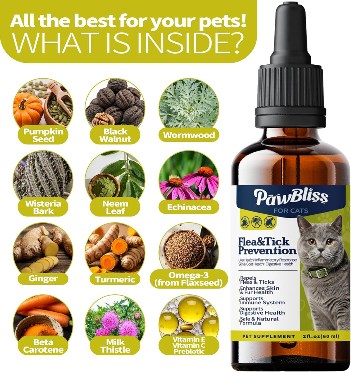 WEALLIN natural herbal pest defense liquid drops for cats nutrition label