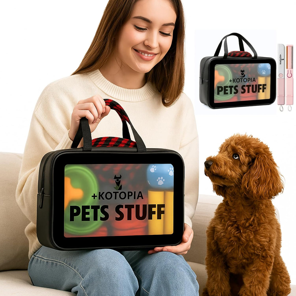 Kotopia grooming bag showing storage compartments for pet accessories