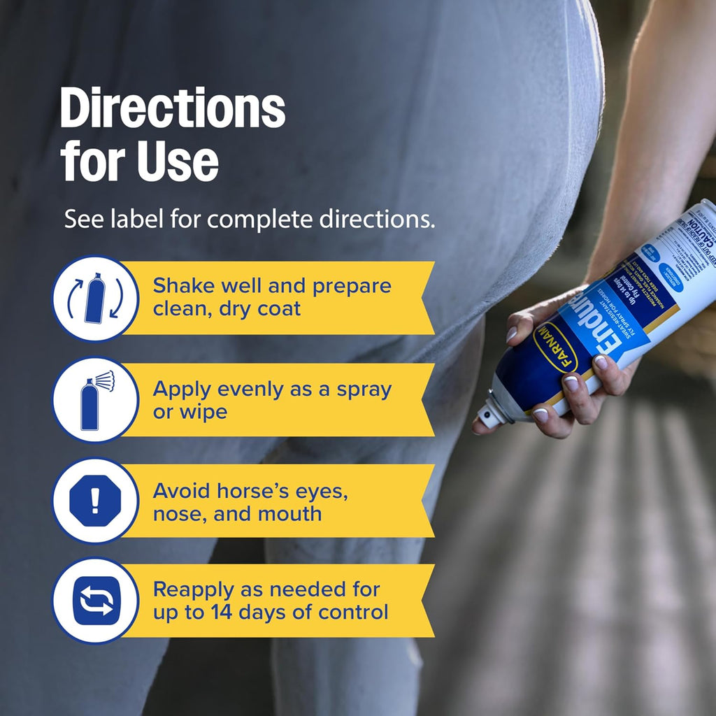 Farnam Endure long lasting horse fly repellent spray can displaying the RepeLock technology seal