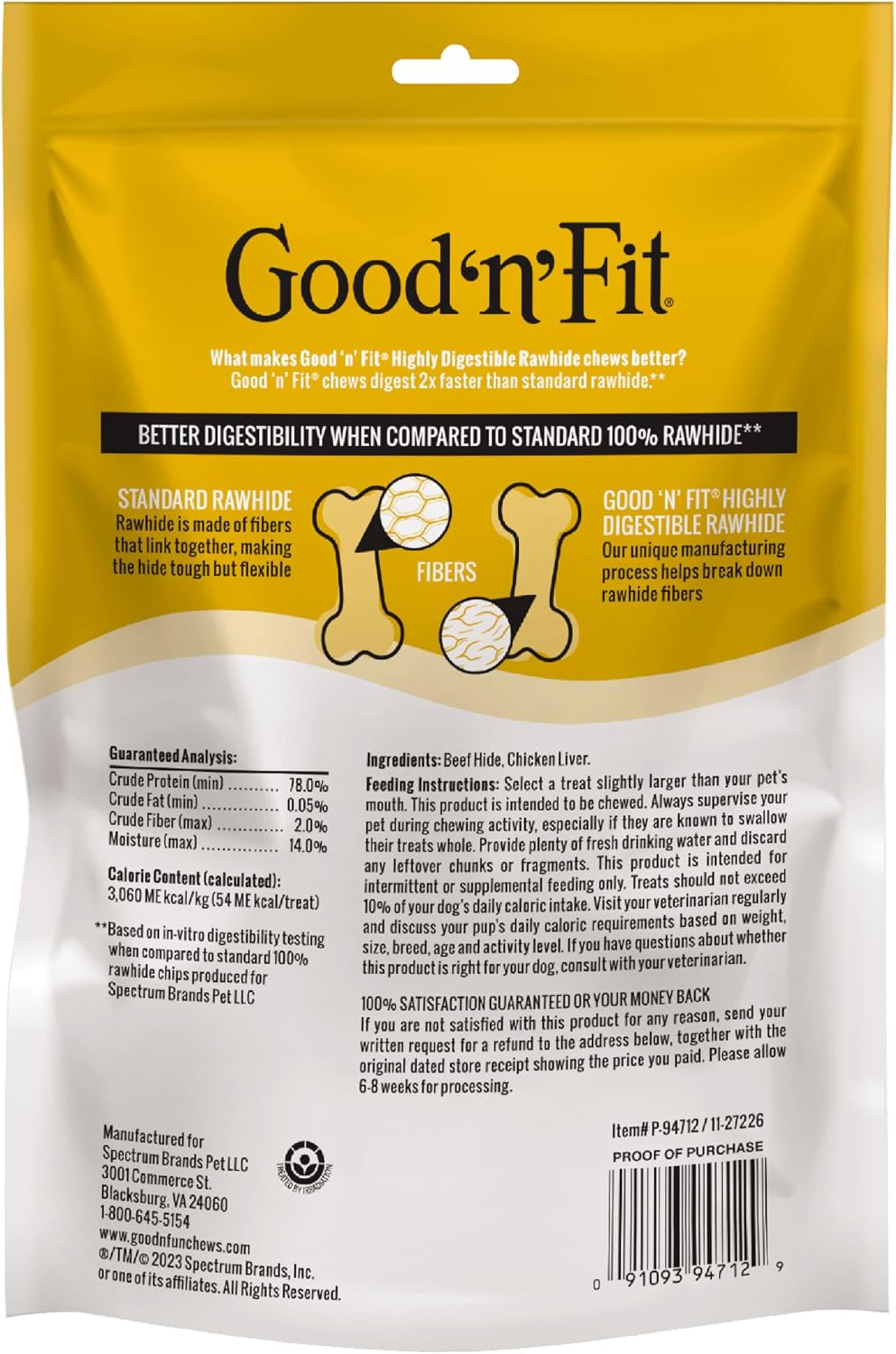 Good N Fit highly digestible rawhide small rolls for dogs showing individual chew sticks