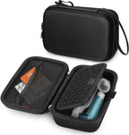 Elonbo MEDMAX hard shell asthma inhaler case front view showing black shockproof exterior