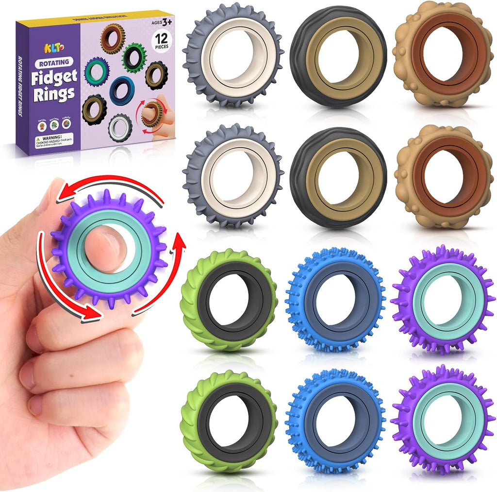 KLT 12 Pack Sensory Texture Spinner Rings front view for stress relief