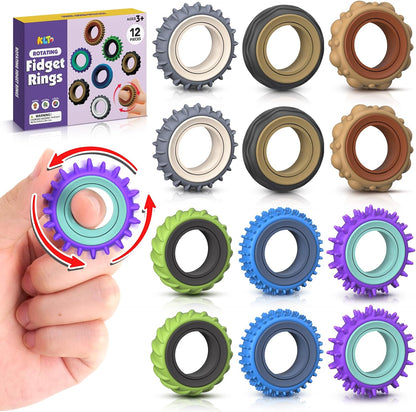KLT 12 Pack Sensory Texture Spinner Rings front view for stress relief