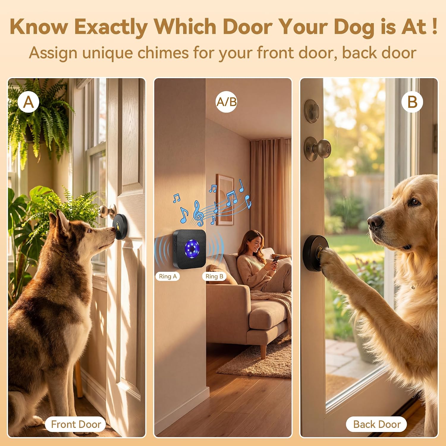 Wireless dog doorbell receiver with blue LED light indicator