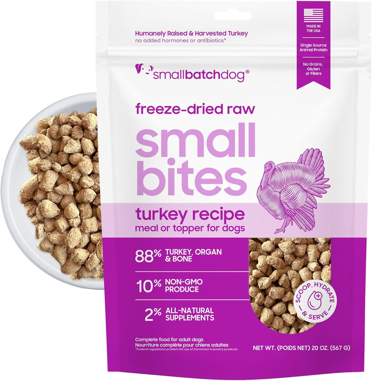 Smallbatch Pets Freeze-Dried Raw Dog Food Turkey Recipe front packaging