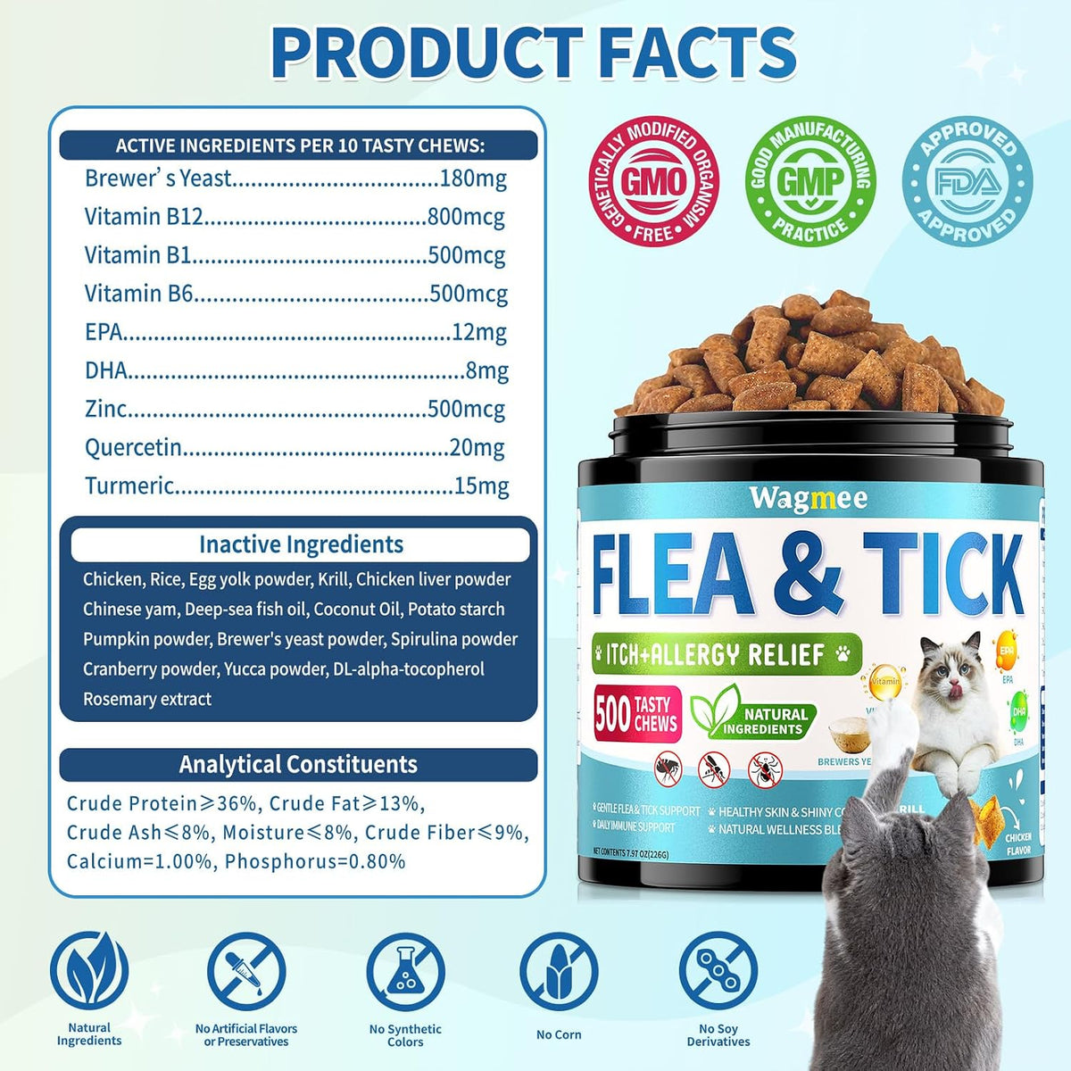 Wagmee daily oral tick supplement for cats of all life stages and breeds.