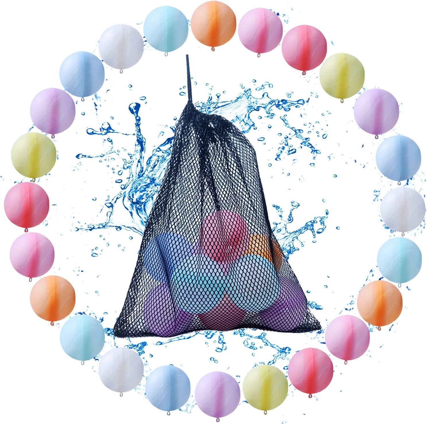MBKET reusable water balloons 24 pack front view showing colorful silicone splash balls