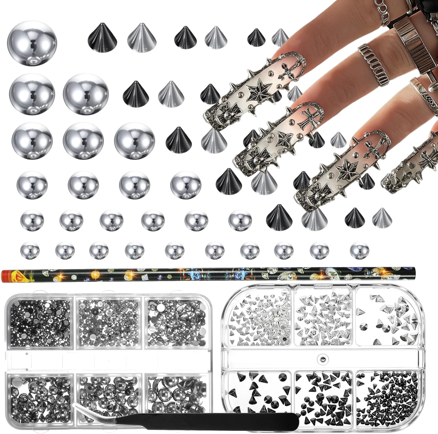 Rudra Retails 3D metal punk nail art studs kit front view