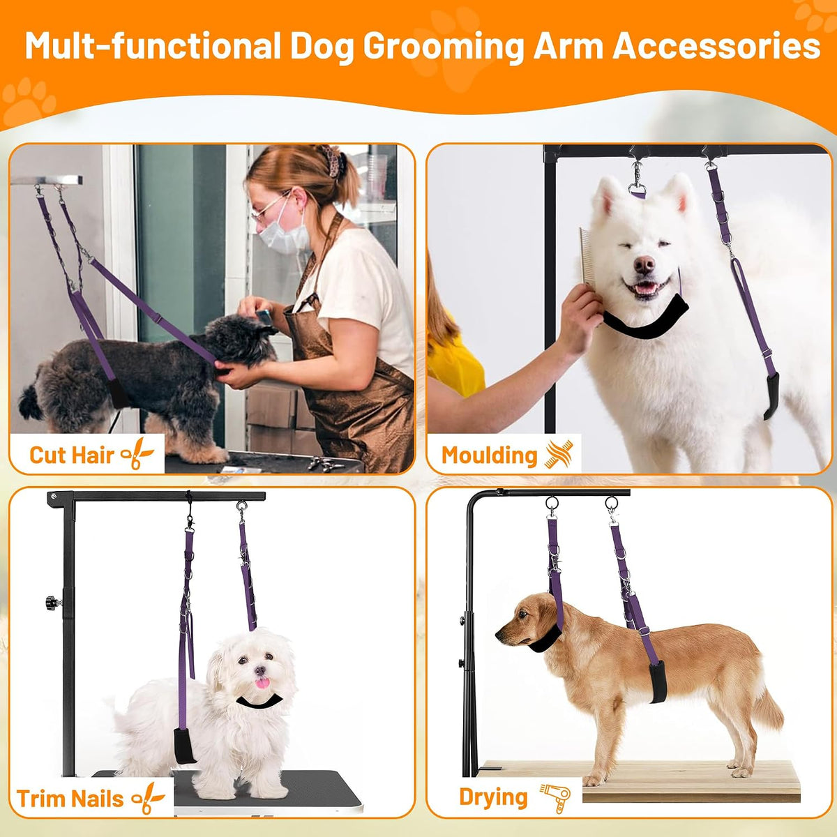 Uni PNR purple no sit dog restraint loop for secure hair cutting and washing.
