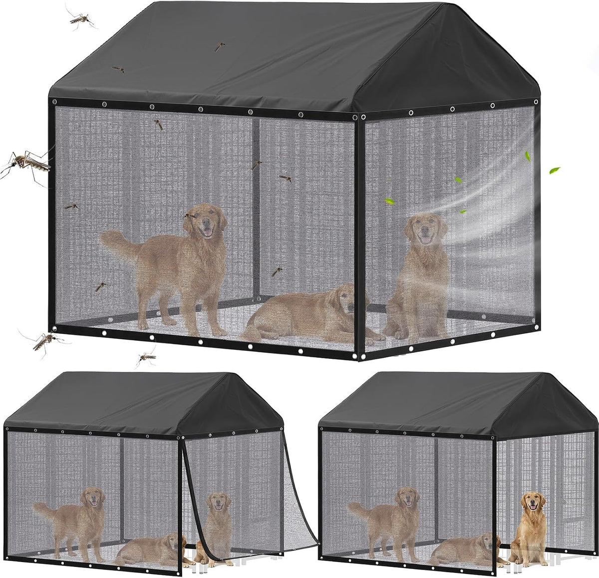 Chunm outdoor dog kennel side shade screen front view installed on a metal cage frame.