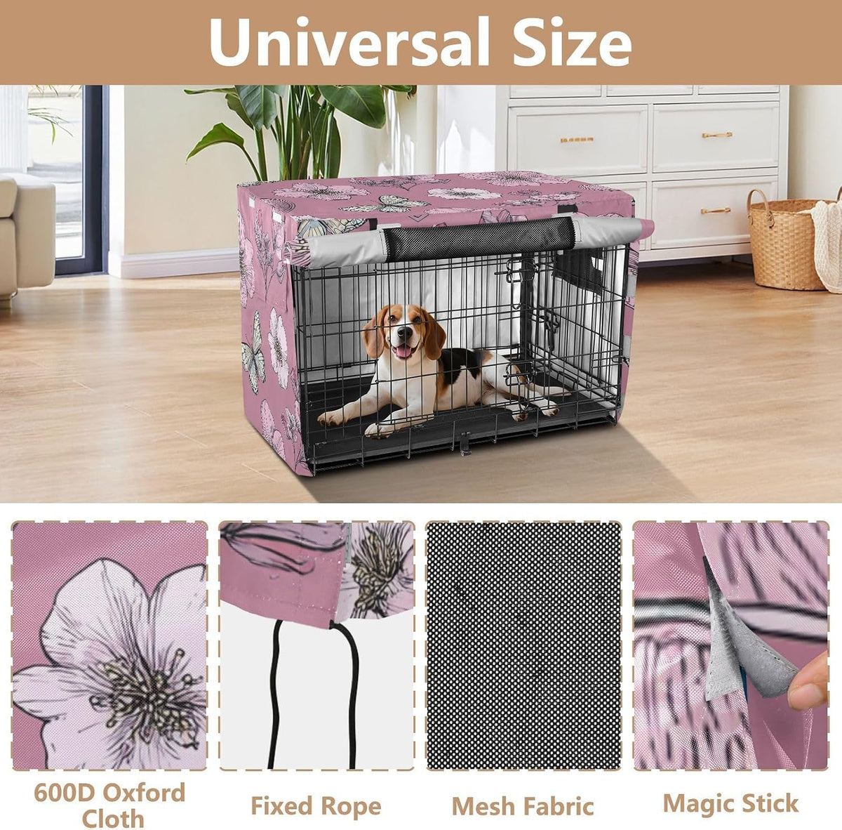 QwThum dog crate privacy cover with zipper open for easy pet access