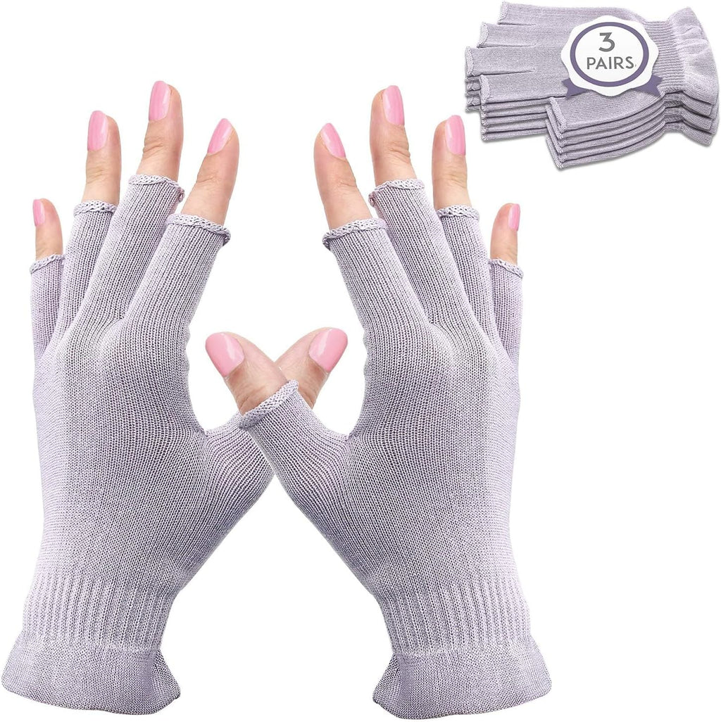 MIG4U fingerless moisturizing beauty gloves front view pale purple small medium packaging