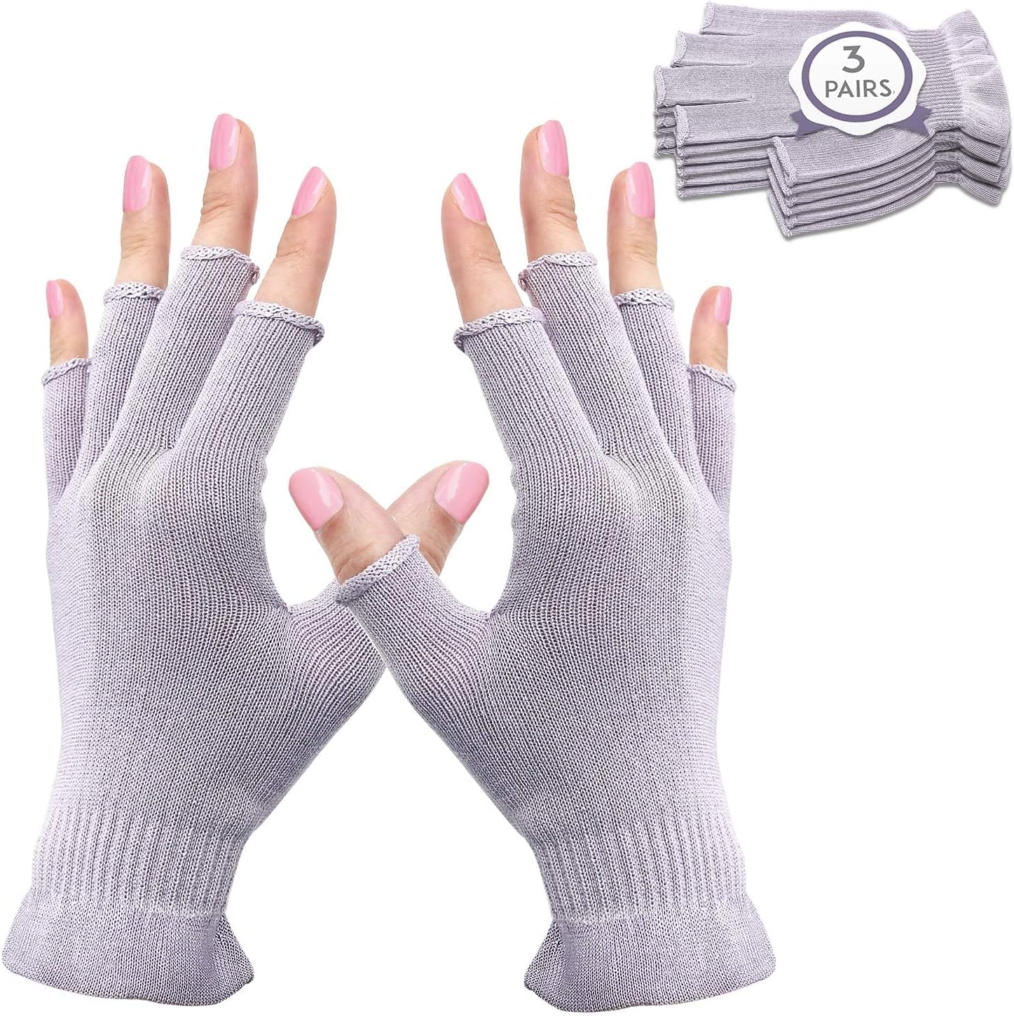 Mig4u fingerless moisturizing beauty gloves pale purple front view