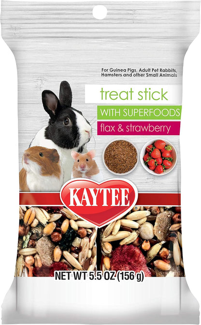 Kaytee small animal superfood treat stick strawberry and flax seed packaging front view
