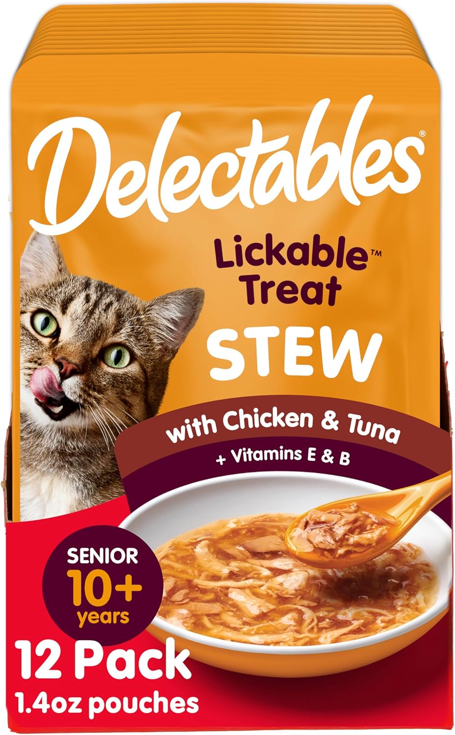 Delectables Lickable Treat Stew Senior 15+ Wet Cat Treat with Real Chicken & Tuna, Food Topper, Hydrating, Grain-Free, No Fillers, No By-Products, No Added Preservatives, 1.4oz Pouch, 12ct - Image 11