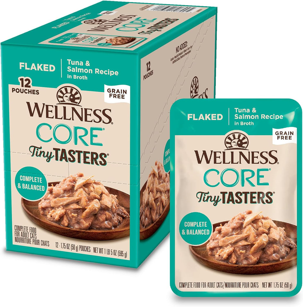 Wellness CORE Tiny Tasters Flaked Adult Wet Cat Food front view premium grain free pet food